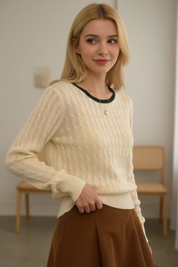 Twisted Pattern Round-Neck Sweater