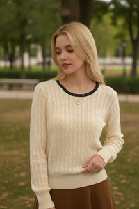 Twisted Pattern Round-Neck Sweater