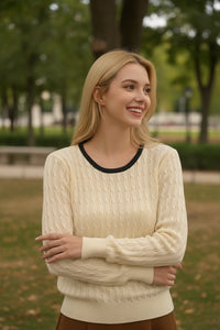 Twisted Pattern Round-Neck Sweater