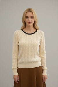 Twisted Pattern Round-Neck Sweater