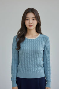 Twisted Pattern Round-Neck Sweater