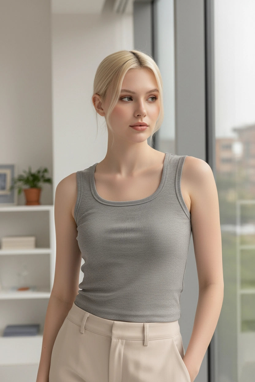 U-Neck Cotton Ribbed Camisole Tank