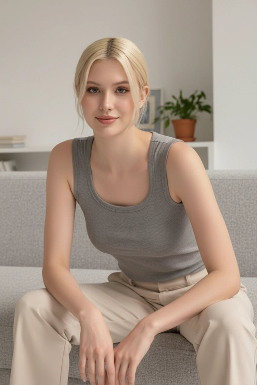 U-Neck Cotton Ribbed Camisole Tank