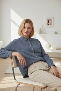 Loose-Fitting Blue Striped Shirt