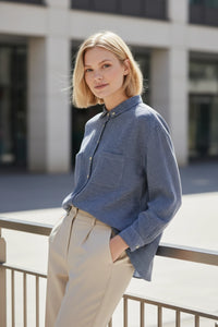 Loose-Fitting Blue Striped Shirt