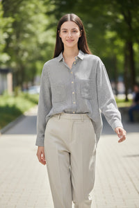 Loose-Fitting Blue Striped Shirt