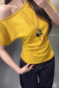 Asymmetrical Neck Short Sleeve T-Shirt