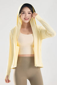 Women’s UPF 50+ Ice Silk Cooling Sun Protection Jacket – Breathable Face Cover & Detachable Black-Coated Hood