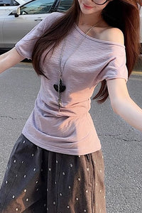 Asymmetrical Neck Short Sleeve T-Shirt