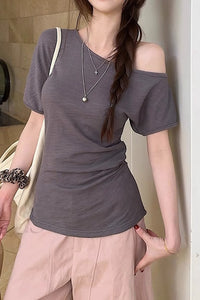 Asymmetrical Neck Short Sleeve T-Shirt