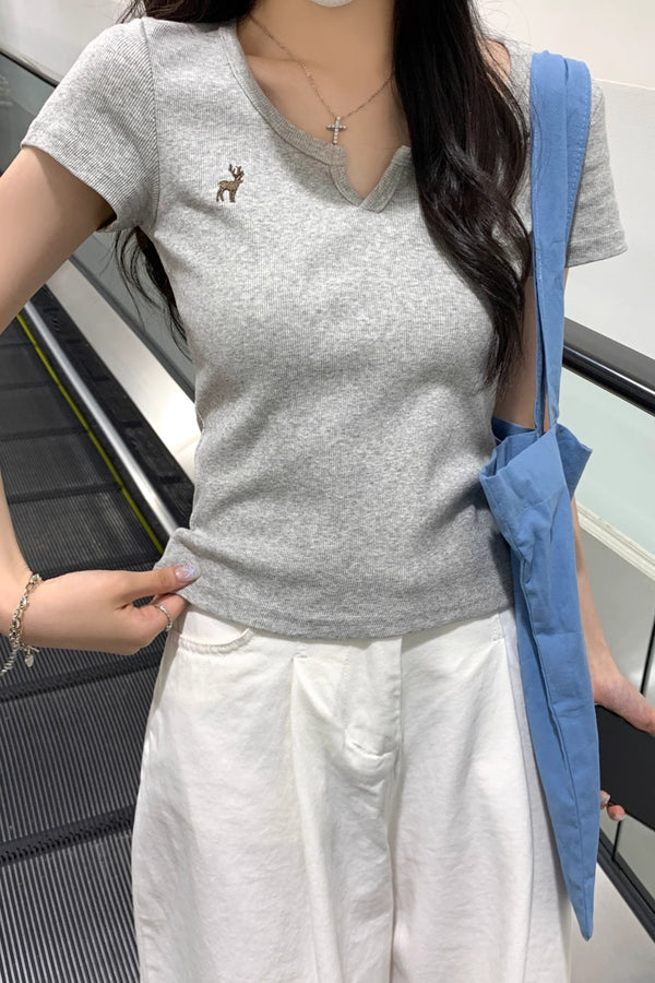 Casual Cotton Half-Open Neck T-Shirt
