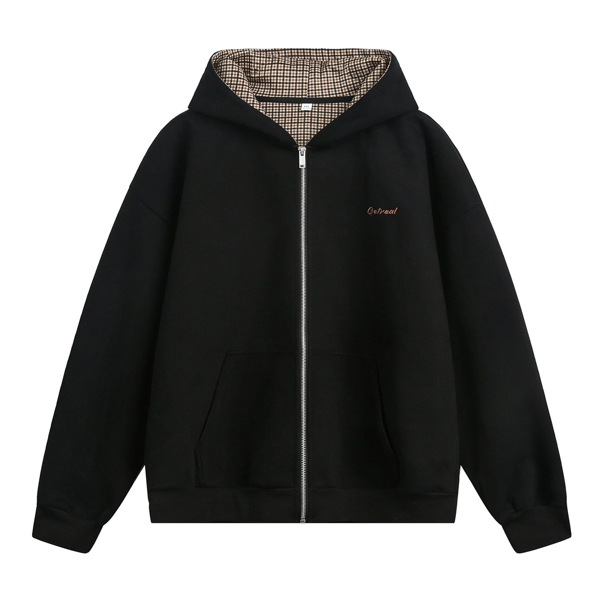 Men’s Houndstooth Contrast Zip-Up Hoodie