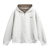 Men’s Houndstooth Contrast Zip-Up Hoodie