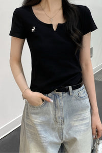 Casual Cotton Half-Open Neck T-Shirt