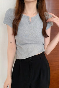 Petite V-Neck Slim Fit Crop T-Shirt