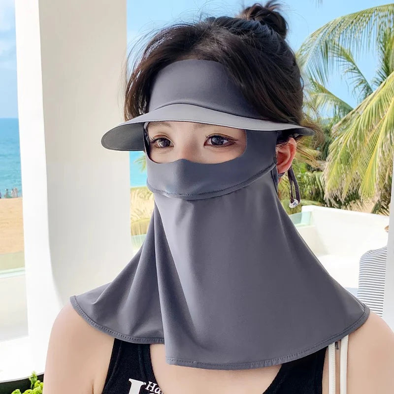 UPF 50+ Women’s Sun Hat with Face & Neck Cover – Wide Brim Vinyl Visor, Cooling Ice Silk, Full UV Protection