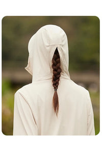 Women’s UPF 50+ Ice Silk Sun Protection Jacket – Cooling, Lightweight, Detachable Hood & Ponytail Slot