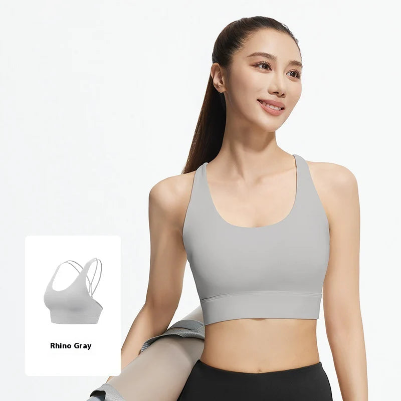 Women’s Mesh Cross-Back Shockproof Sports Bra – Supportive & Breathable Active Top