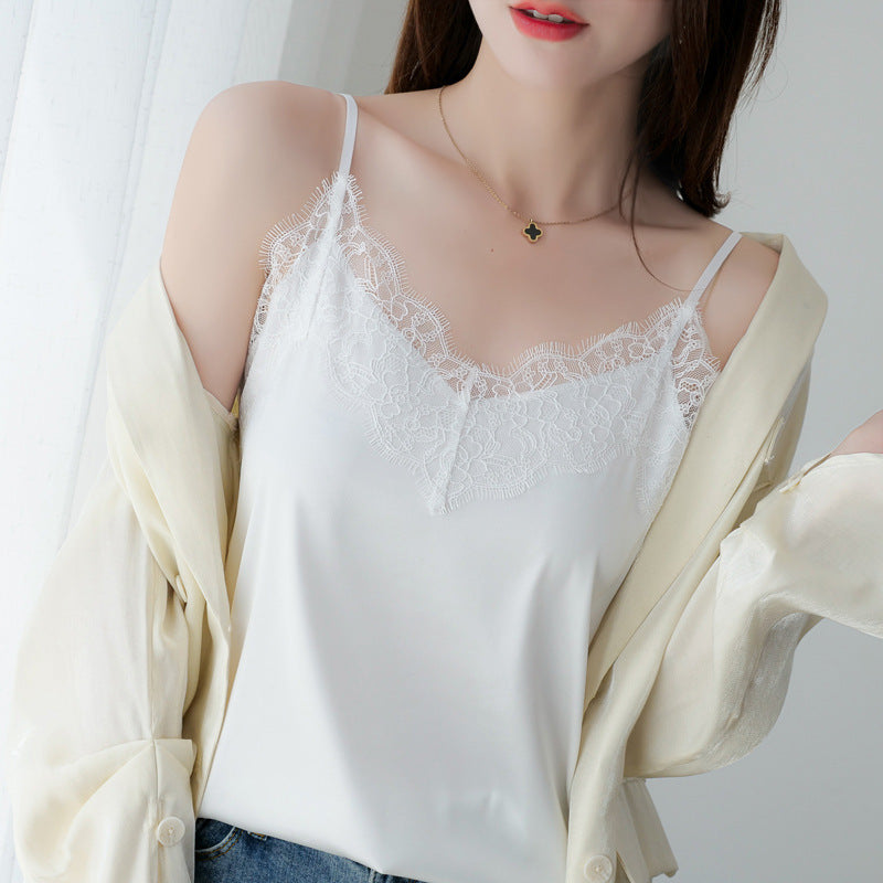 Eyelash Lace Satin Camisole Top – Elegant & Comfortable Sleepwear