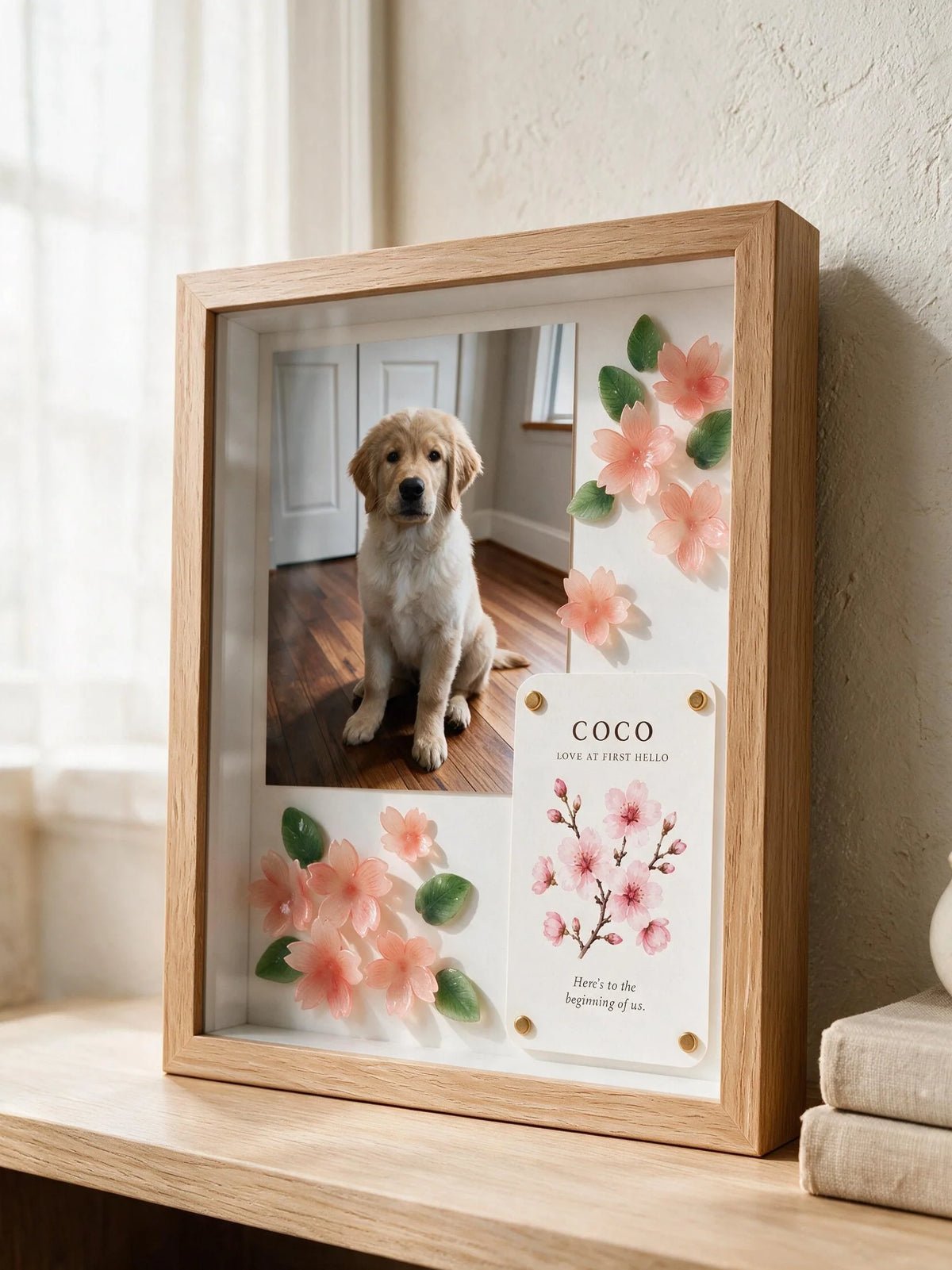 Personalized cherry blossom pet celebration shadow box prepared as a pet lover gift