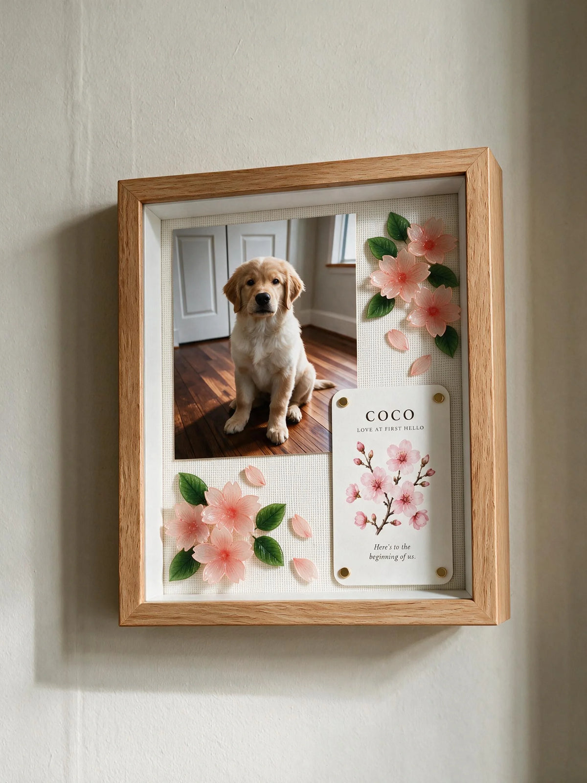 Personalized cherry blossom pet celebration shadow box prepared as a pet lover gift
