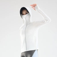 Women’s UPF 50+ Ice Silk Cooling Sun Protection Jacket – Breathable Face Cover & Detachable Black-Coated Hood