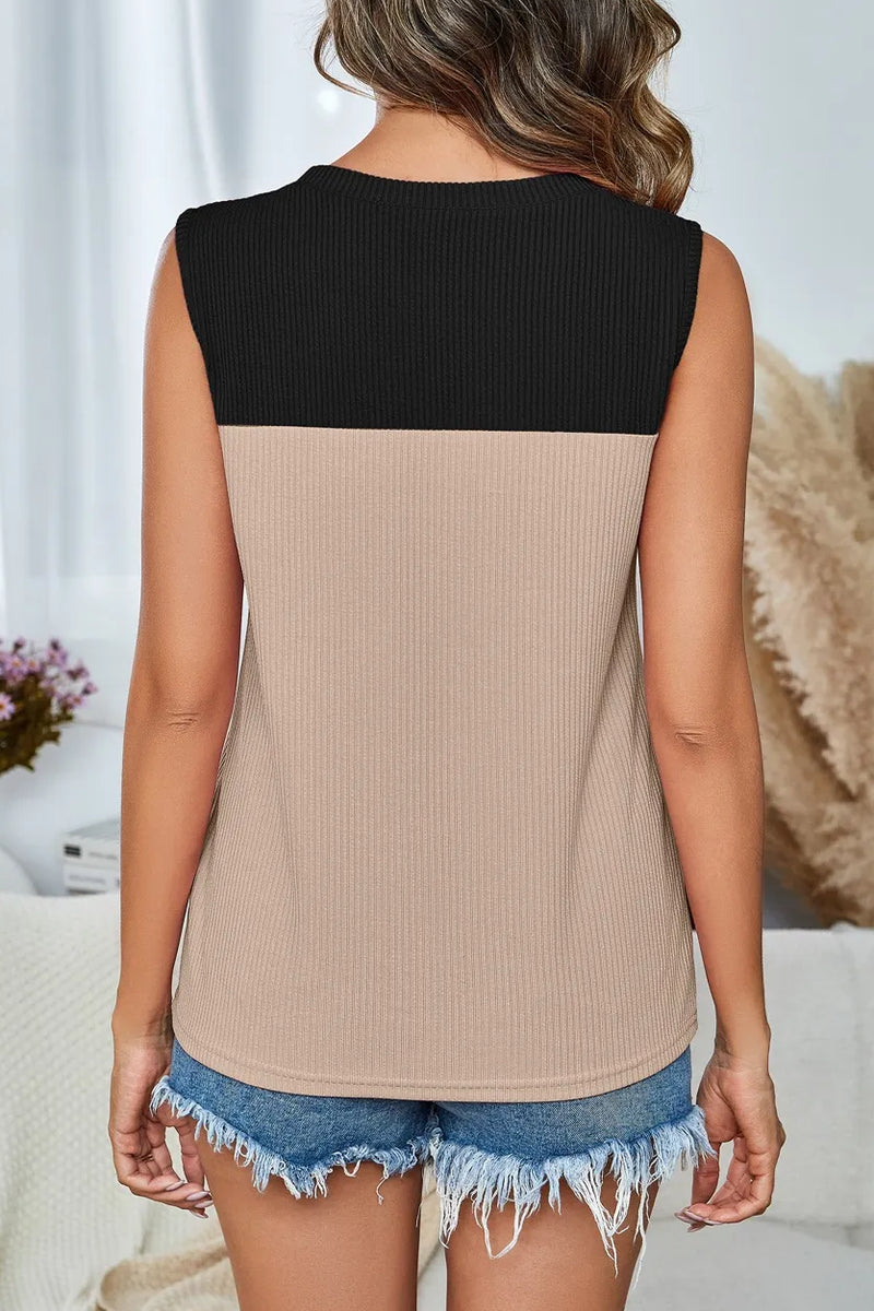 Round-Neck Multicolor Sleeveless Top