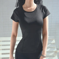 Quick Dry Fitness Short Sleeves with Breathable Back Design – Lightweight & Stylish Activewear