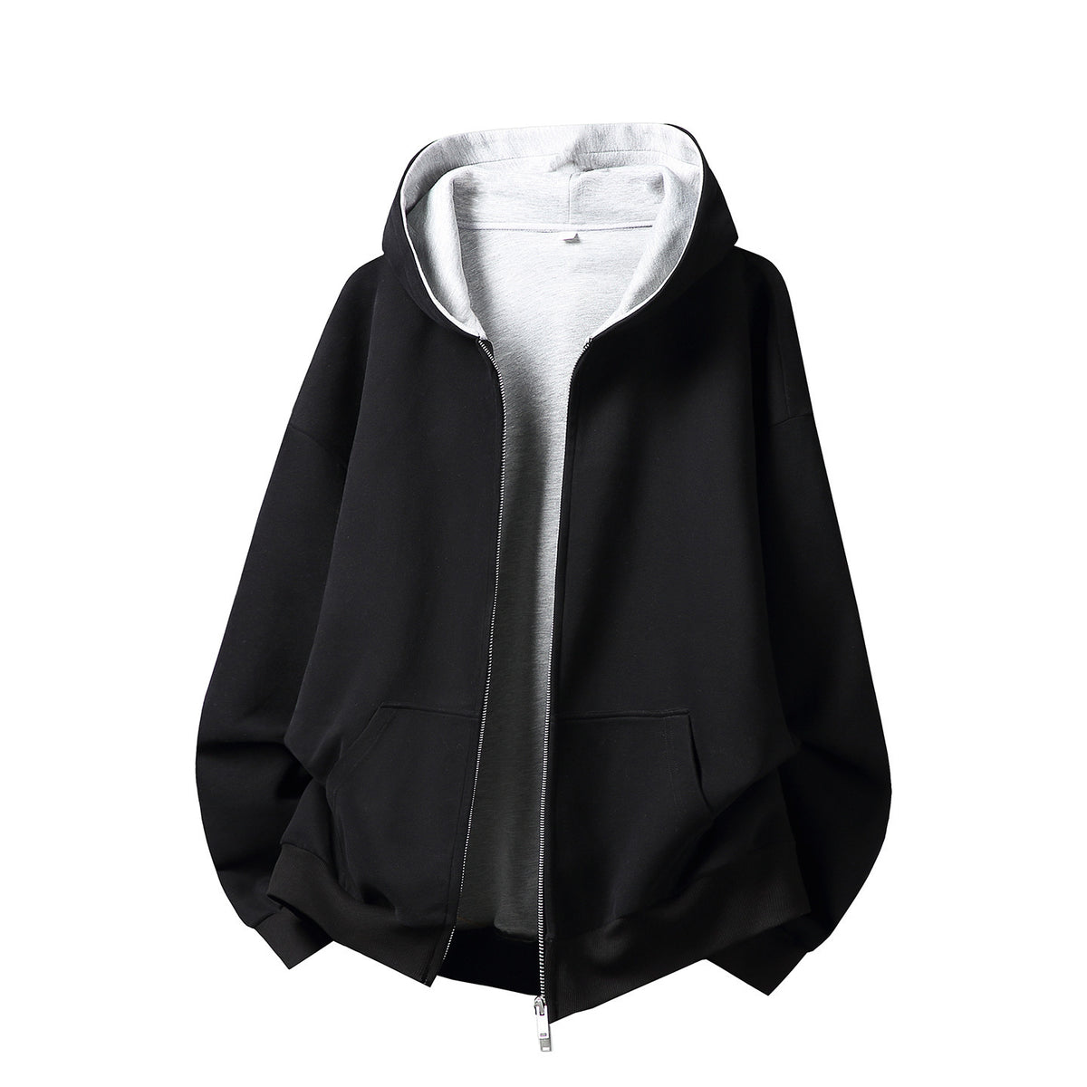 Contrast-Color Zip-Up Hoodie