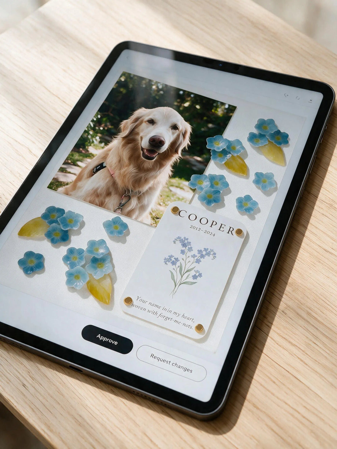 Customer reviewing and approving the photo, wording, and layout before production