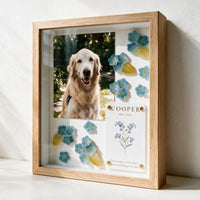 Angled view of the Forever in Bloom pet memorial shadow box in natural wood