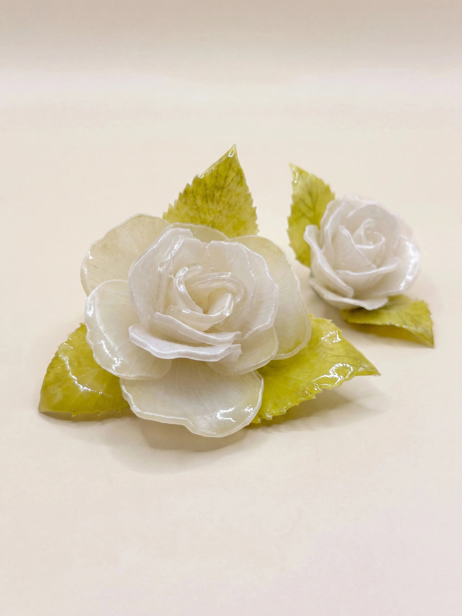 Handmade white roses for the Gentle Goodbye shadow box