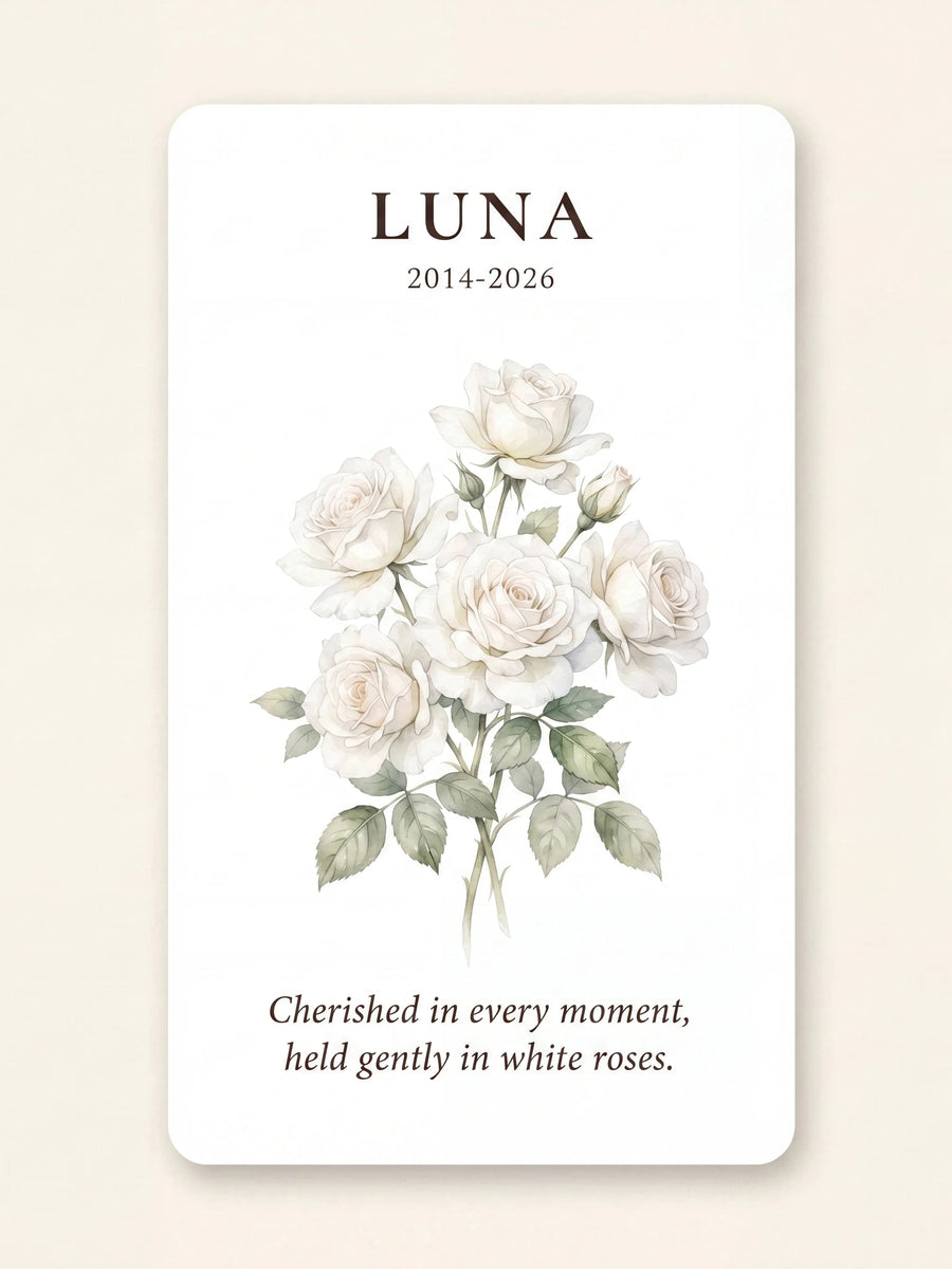 Personalized name and memorial card in the Gentle Goodbye shadow box