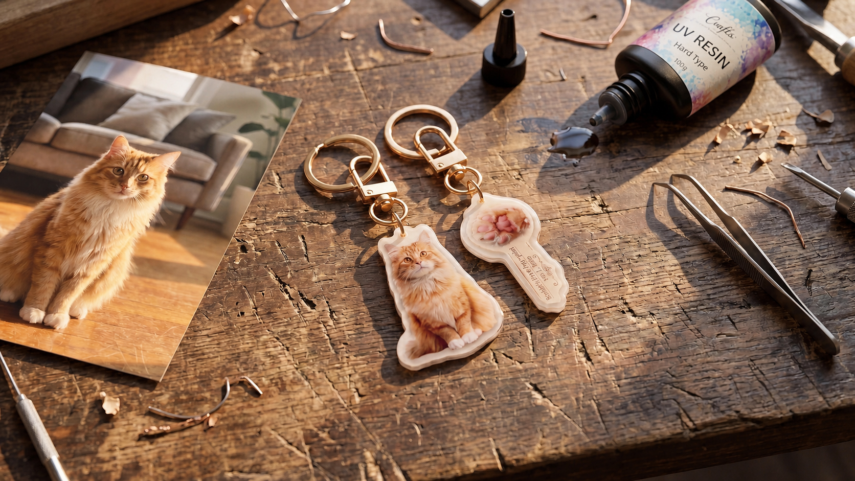 Custom cat keepsake crafted with UV resin in NYC studio
